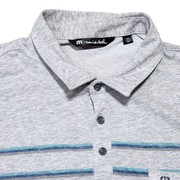 Travis Mathew Mens Gray Polo Shirt XXL Blue Stripes - Picture 1 of 6